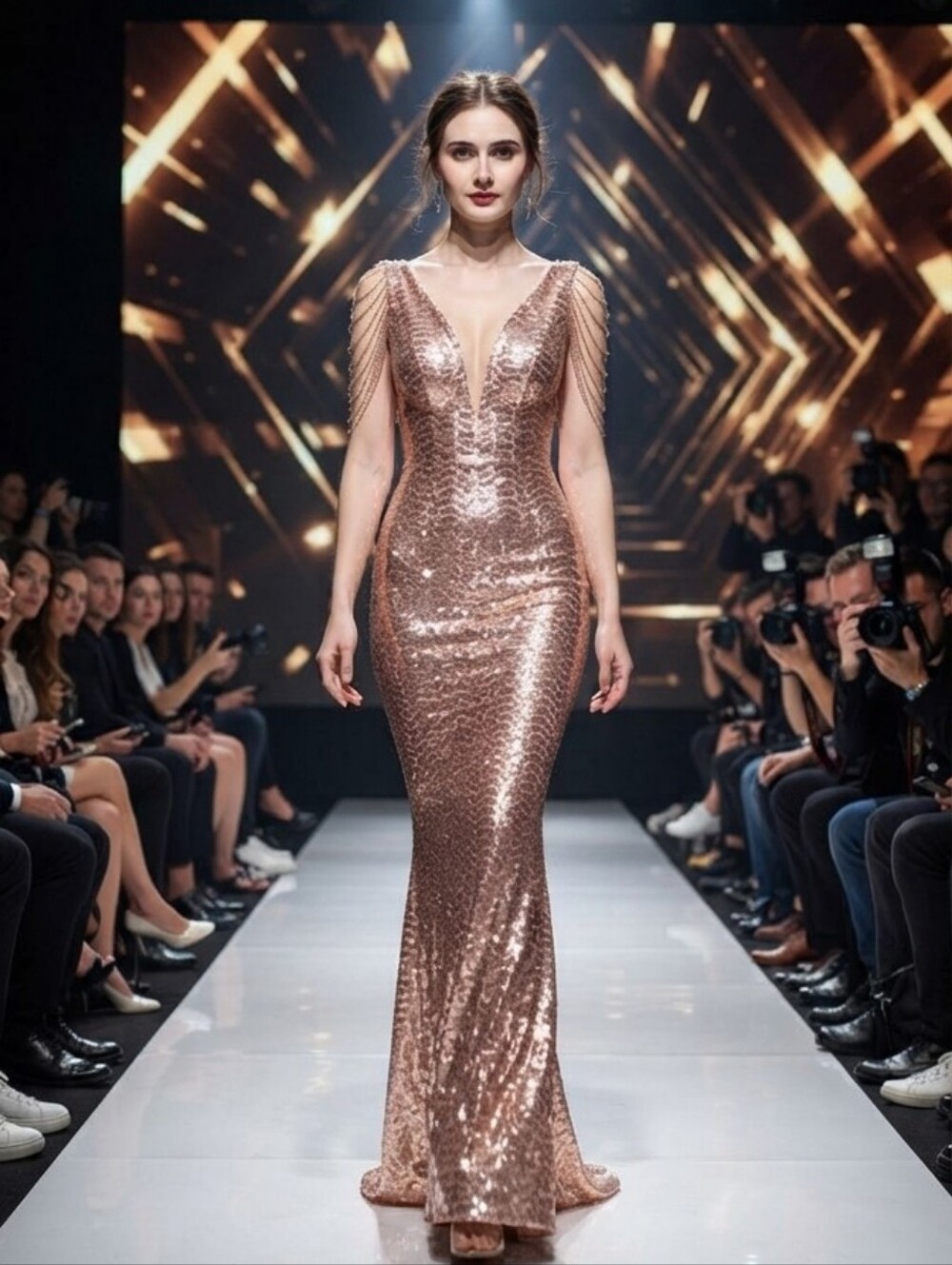 Elegant Rose Gold Sequin Maxi Dress